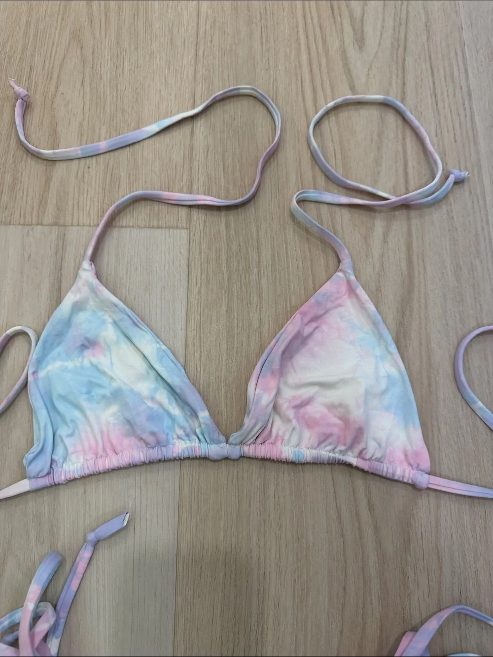 Frankies Bikinis Tie-Dye Triangle Bikini Set - Pastel Pink & Blue